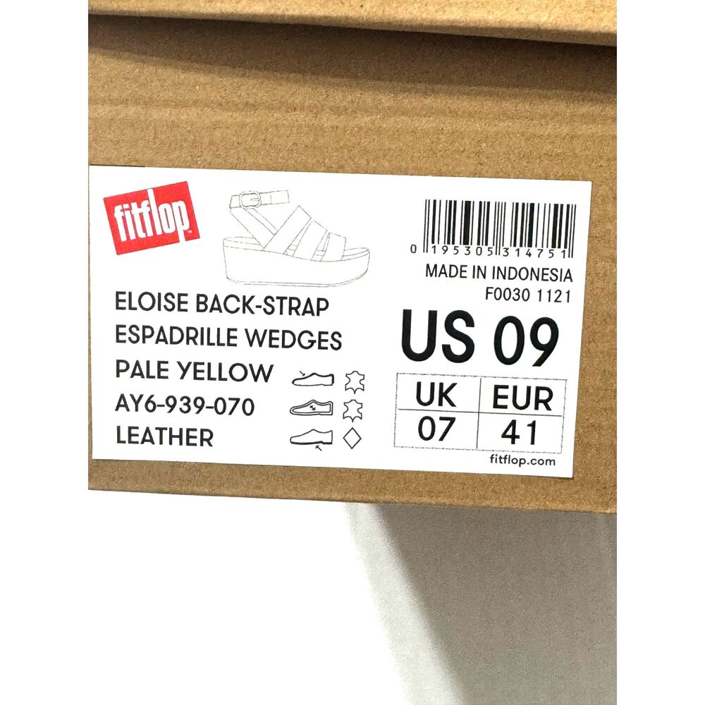 FITFLOP NWB Sz 9 Pale Yellow Leather Eloise Espadrille Wedge Sandals - Picture 3 of 10